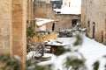 Torrione di Avetrana in the snow, after heavy snow, an old cart in the snow, an unusual winter in Salento