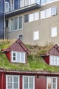 Torshavn city town with modern buildings and traditional wooden houses