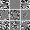 Torsion movement illusion. Op art patterns set.