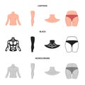 Torso, leg, neck and buttocks. Body parts set collection icons in cartoon,black,monochrome style vector symbol stock Royalty Free Stock Photo