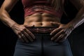 Torso of a young fit woman on dark background. Slim strong muscular sportswoman. Generative AI