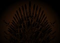 Hand drawn iron throne of the Middle Ages made of antique swords or metal blades. Ceremonial chair built of weapon dark brown