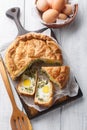 Torta Pasqualina Italian Easter pie has layers of puff pastry and a filling of ricotta cheese, fresh spinach and whole eggs Royalty Free Stock Photo