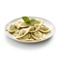 tortellini, a stuffed pasta delicacy from Italian cuisine, isolated on a clean white background.