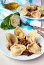 Tortelloni with potatoes and mushrooms Royalty Free Stock Photo