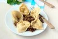 Tortelloni with potatoes and mushrooms Royalty Free Stock Photo