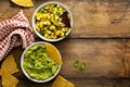 Tortilla chips with dips, guacamole and salsa Royalty Free Stock Photo