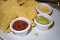 Tortilla chips with dips Royalty Free Stock Photo