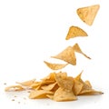 Tortilla Chips Falling isolated on white background Royalty Free Stock Photo