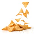 Tortilla Chips Falling isolated on white background Royalty Free Stock Photo