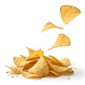 Tortilla Chips Falling isolated on white background Royalty Free Stock Photo