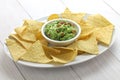 Tortilla chips with guacamole dip Royalty Free Stock Photo