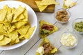 Tortilla chips with guacamole and salsa dips Royalty Free Stock Photo