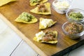 Tortilla chips with guacamole and salsa dips Royalty Free Stock Photo