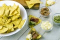 Tortilla chips with guacamole and salsa dips Royalty Free Stock Photo