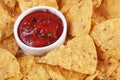 Tortilla chips with hot salsa dip Royalty Free Stock Photo