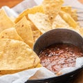 Tortilla chips and salsa close up Royalty Free Stock Photo