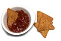 tortilla chips salsa dipping sauce white background Royalty Free Stock Photo