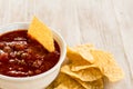 Tortilla Chips and Salsa In White Bowl