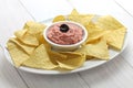 Tortilla chips with taramasalata dip Royalty Free Stock Photo