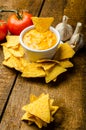 Tortilla chips with tomato and cheese-garlic dip Royalty Free Stock Photo