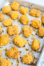 Tortilla crusted baked fish bites on plate