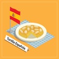 tortilla espanola served on plate. Vector illustration decorative design