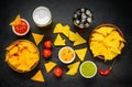 Tortilla Nacho Chips with Drinks and Dip Royalty Free Stock Photo