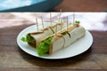 Tortilla roll-ups with ham, cheese, and vegetables Royalty Free Stock Photo