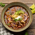 Tortilla soup with avocado and cheese. Mexican food Royalty Free Stock Photo