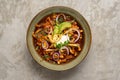 Tortilla soup with avocado and cheese. Mexican food Royalty Free Stock Photo