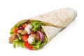 Tortilla wrap with fried chicken meat and vegetables Royalty Free Stock Photo