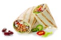 Tortilla wrap with fried minced meat and vegetables Royalty Free Stock Photo