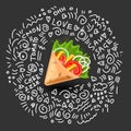 Tortilla wrap vector cartoon illustration. Mexican burritos with french fries and vegetables Icon. Mexican Wraps Wrapped