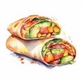 Tortilla wrap. Watercolor hand drawn illustration on white background