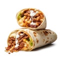 Tortilla wraps with meat, bacon, salad and mayonnaise