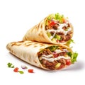 Tortilla wraps with meat, bacon, salad and mayonnaise