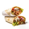 Tortilla wraps with meat, bacon, salad and mayonnaise