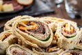 Tortilla wraps with roast beef, turkey and cheese Royalty Free Stock Photo