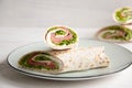 Tortillas with salmon, green salad and creme cheese Royalty Free Stock Photo