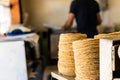 Tortillas stacked on a tortilla machine