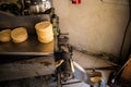 Tortillas stacked on a tortilla machine