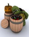 Tortoise bobbing for apples in a barrel Royalty Free Stock Photo