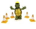 Tortoise builder with hazard cones Royalty Free Stock Photo
