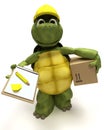 Tortoise builder receiving a parcel Royalty Free Stock Photo