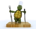 Tortoise chef with carving knife and fork