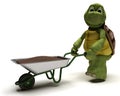 Tortoise gardener with a wheel barrow