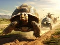 Tortoise and giant rabbit starting a race Royalty Free Stock Photo