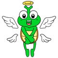 The tortoise that had died became an angel flying to heaven. doodle icon image kawaii