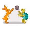Tortoise and hare playing, vector illustration